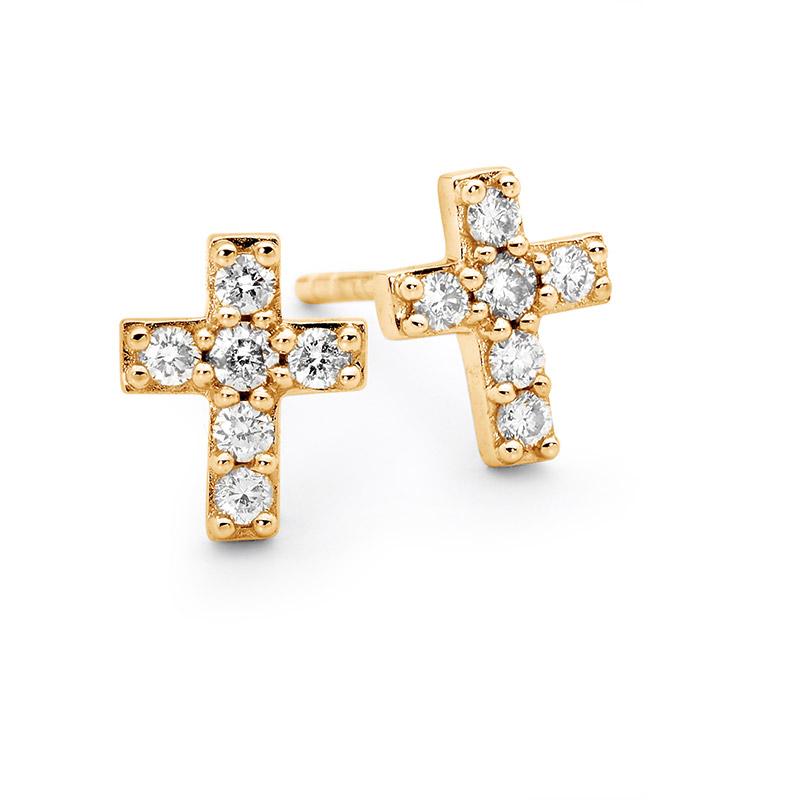 Diamond Cross Earring - threadless end - The Golden Carrot